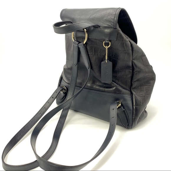 COACH BLACK CROC PRINT LEATHER RUCKSACK BACKPACK - Picture 3 of 4
